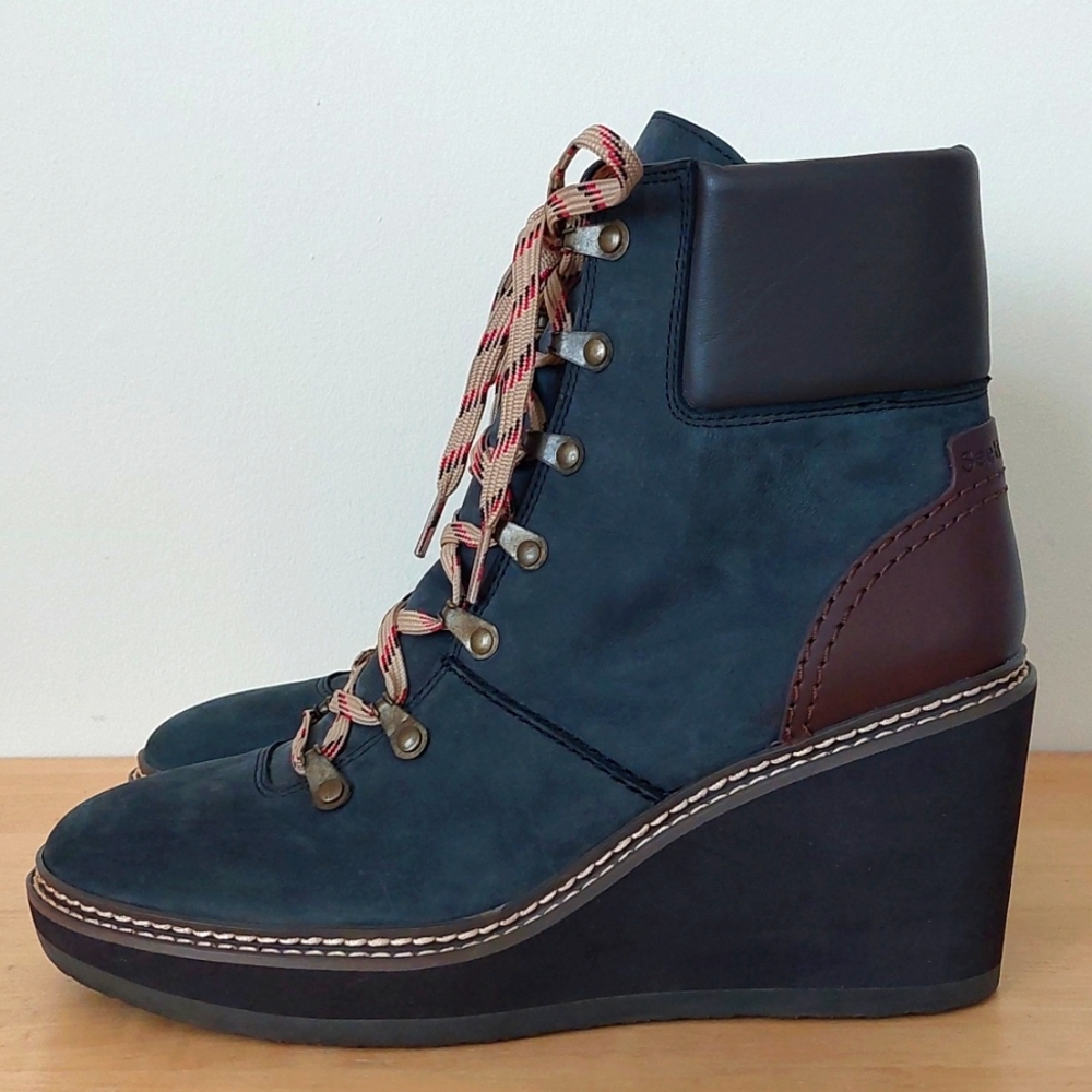 See By Chloe Blue Lace Up Boots with Wedge Heel and Soft Suede - Picture 2 of 16